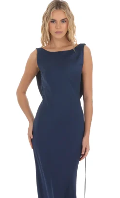 LUCY IN THE SKY Maxi Dresses^Satin High Neck Open Back Maxi Dress In Navy