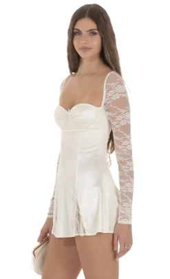LUCY IN THE SKY Mini Dresses^Satin Lace A-line Dress In Cream