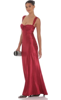 LUCY IN THE SKY Maxi Dresses^Satin Lace-Bust Dress In Red