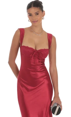 LUCY IN THE SKY Maxi Dresses^Satin Lace-Bust Dress In Red