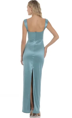 LUCY IN THE SKY Maxi Dresses^Satin Lace Maxi Dress In Blue