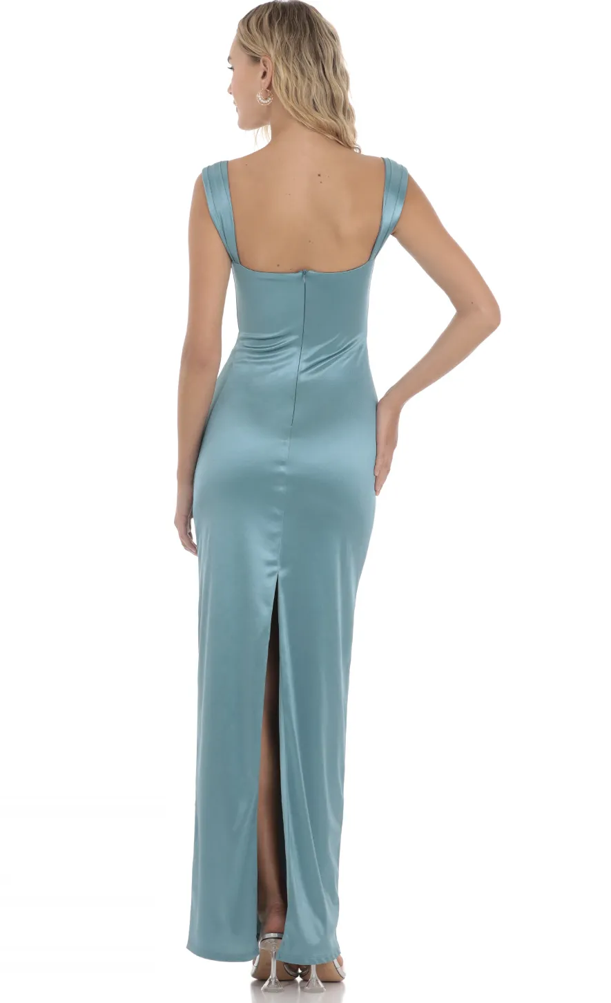 LUCY IN THE SKY Maxi Dresses^Satin Lace Maxi Dress In Blue