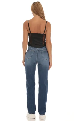 LUCY IN THE SKY Tops^Satin Lace Top In Black