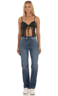 LUCY IN THE SKY Tops^Satin Lace Top In Black