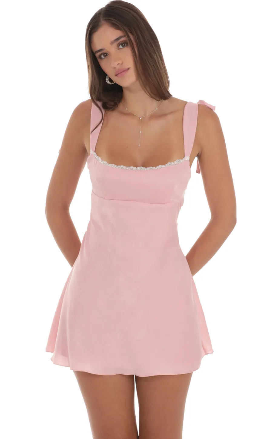 LUCY IN THE SKY Mini Dresses^Satin Lace Trim Open Back Dress In Dusty Pink