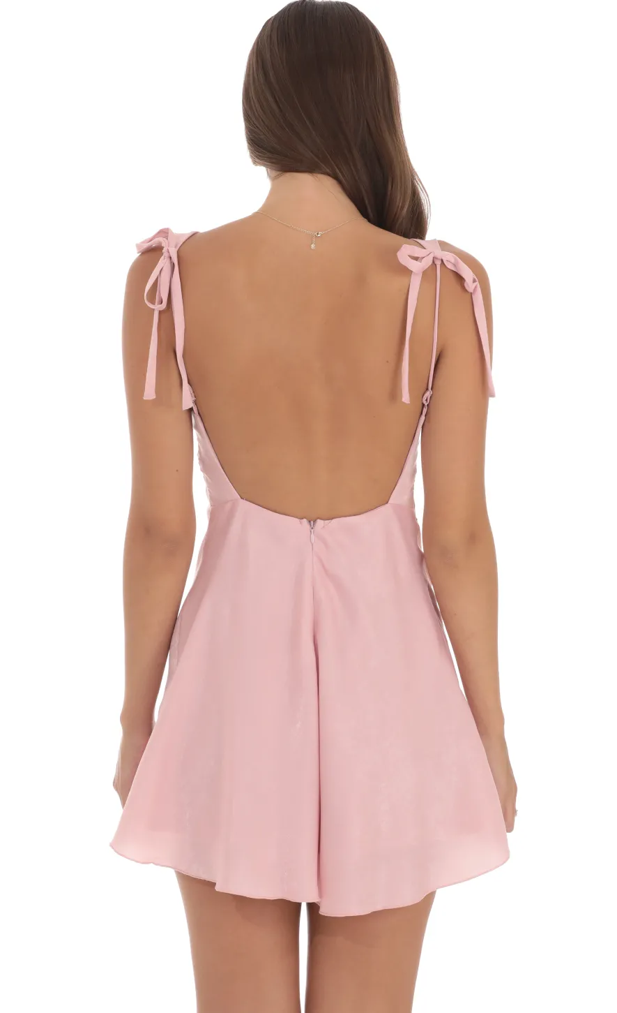 LUCY IN THE SKY Mini Dresses^Satin Lace Trim Open Back Dress In Dusty Pink