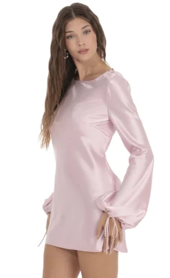LUCY IN THE SKY Mini Dresses^Satin Long Sleeve Open Back Dress In Pink