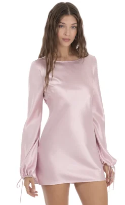 LUCY IN THE SKY Mini Dresses^Satin Long Sleeve Open Back Dress In Pink