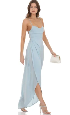 LUCY IN THE SKY Maxi Dresses^Satin Luxe Maxi In Dusty Blue