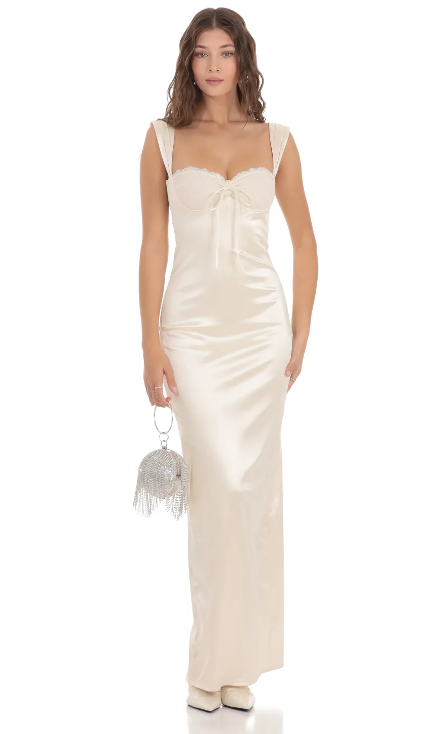 LUCY IN THE SKY Mini Dresses^Satin Maxi Dress In Ivory
