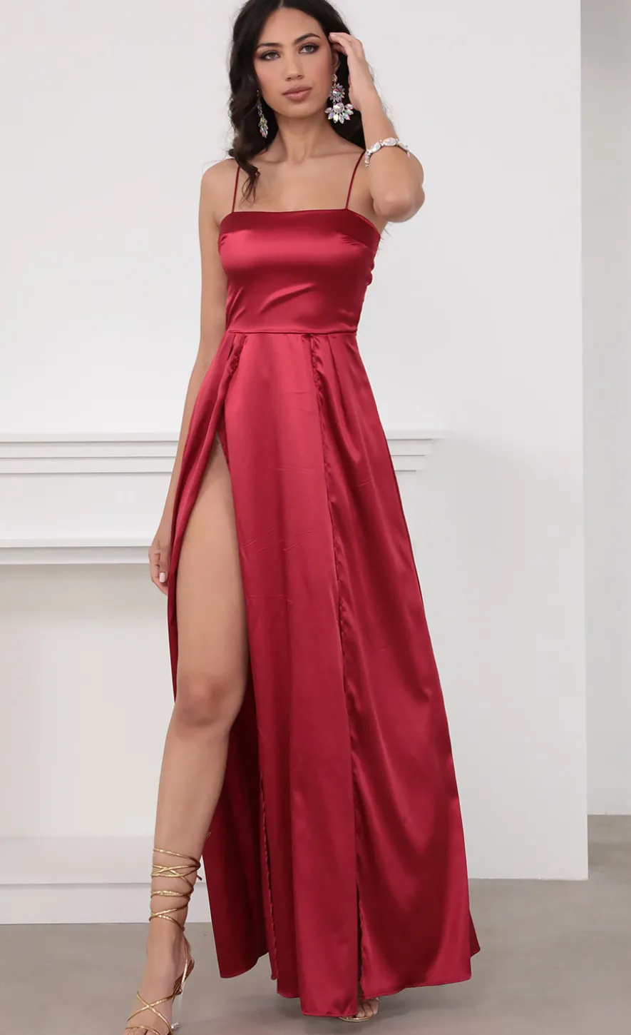 LUCY IN THE SKY Maxi Dresses^Satin Maxi Dress In Red