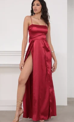 LUCY IN THE SKY Maxi Dresses^Satin Maxi Dress In Red