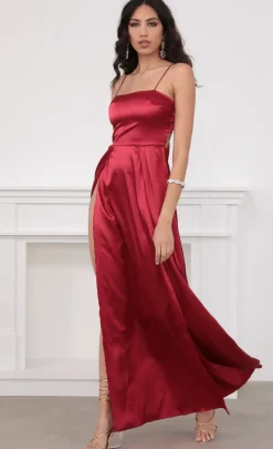 LUCY IN THE SKY Maxi Dresses^Satin Maxi Dress In Red