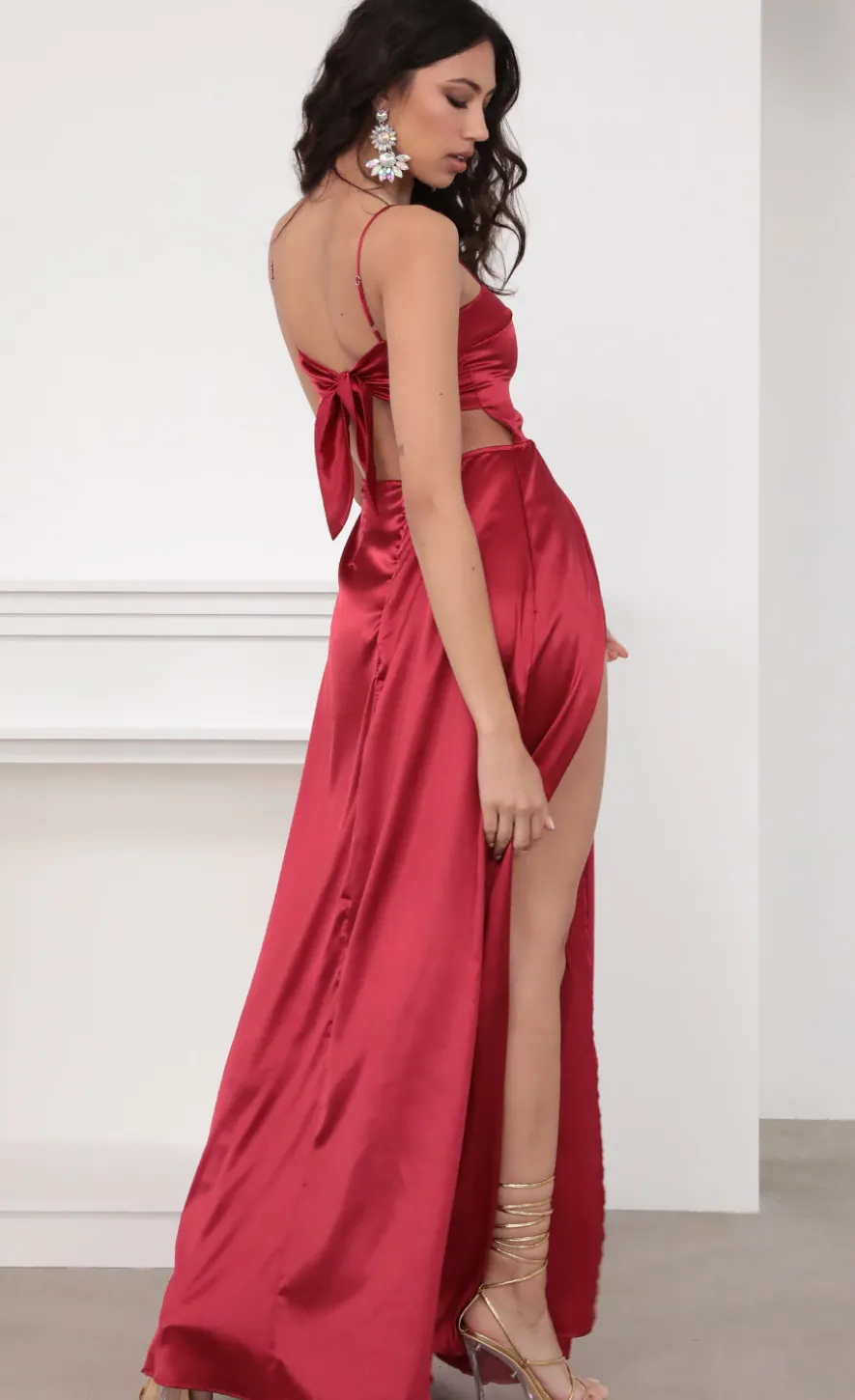 LUCY IN THE SKY Maxi Dresses^Satin Maxi Dress In Red