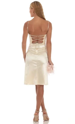 LUCY IN THE SKY Midi Dresses^Satin Midi Dress In Champagne