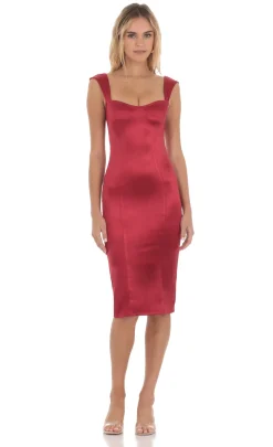 LUCY IN THE SKY Midi Dresses^Satin Midi Dress In Red