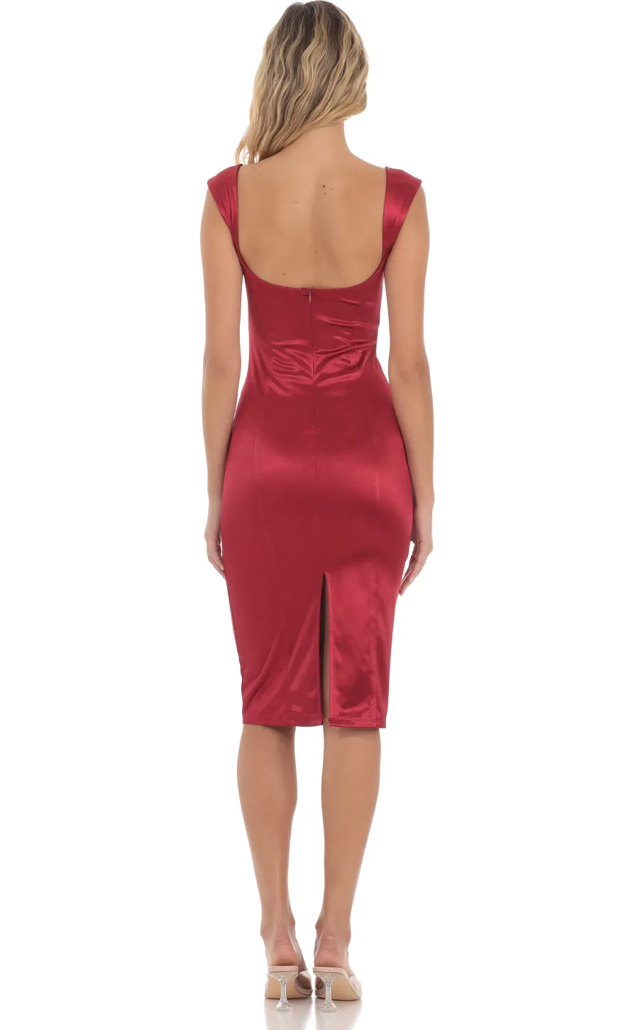LUCY IN THE SKY Midi Dresses^Satin Midi Dress In Red