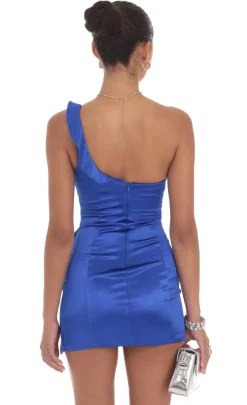 LUCY IN THE SKY Mini Dresses^Satin One Shoulder Dress In Blue