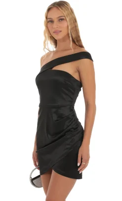 LUCY IN THE SKY Mini Dresses^Satin One Shoulder Dress In Black