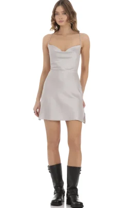 LUCY IN THE SKY Mini Dresses^Satin Open Back Dress In Grey