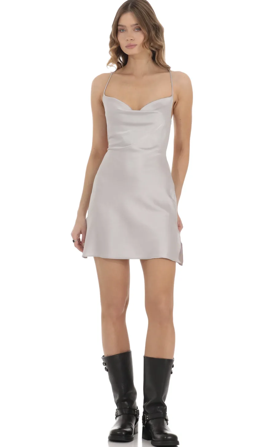 LUCY IN THE SKY Mini Dresses^Satin Open Back Dress In Grey