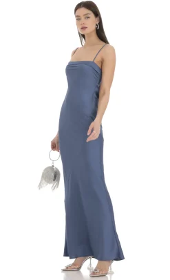 LUCY IN THE SKY Maxi Dresses^Satin Open Back Maxi Dress In Blue