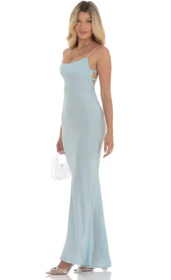 LUCY IN THE SKY Maxi Dresses^Satin Open Back Maxi Dress In Light Blue