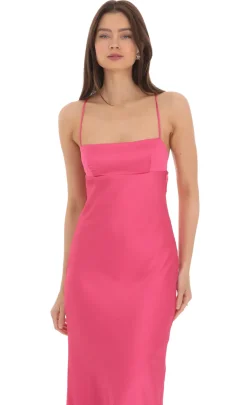 LUCY IN THE SKY Maxi Dresses^Satin Open Back Maxi Dress In Pink