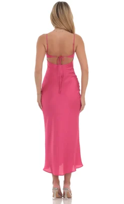 LUCY IN THE SKY Maxi Dresses^Satin Open Back Midi Dress In Hot Pink