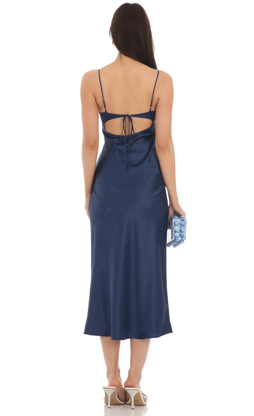 LUCY IN THE SKY Midi Dresses^Satin Open Back Midi Dress In Navy