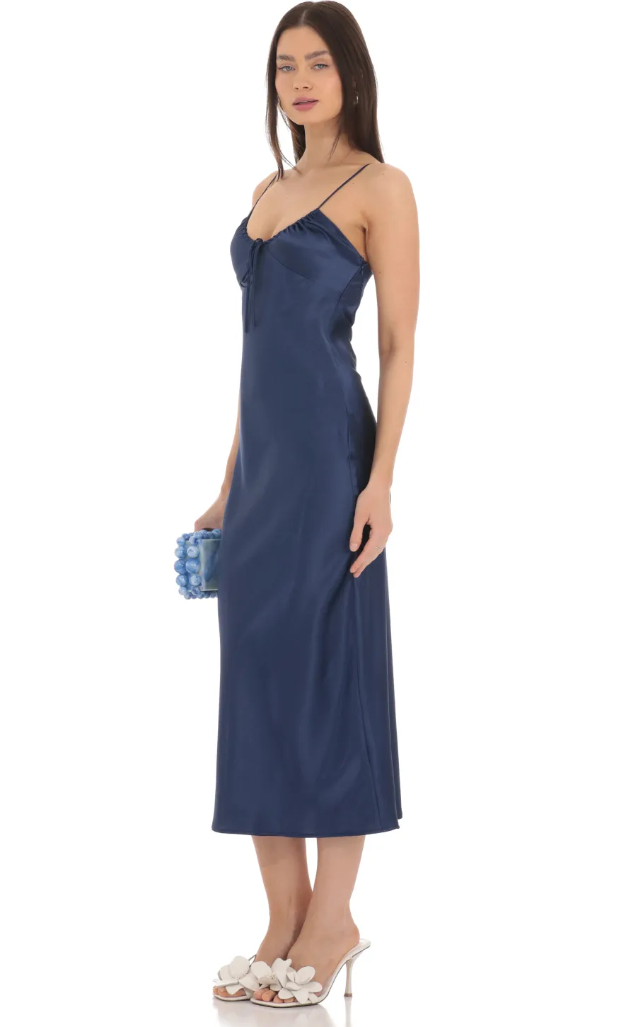 LUCY IN THE SKY Midi Dresses^Satin Open Back Midi Dress In Navy