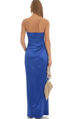 LUCY IN THE SKY Maxi Dresses^Satin Pleated Strapless Maxi Dress In Royal Blue