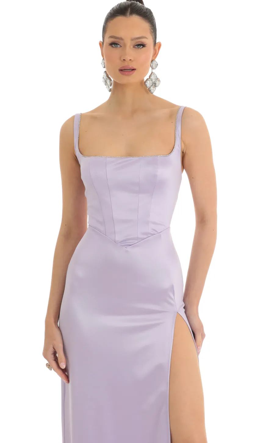 LUCY IN THE SKY Maxi Dresses^Satin Rhinestone Maxi Dress In Lilac