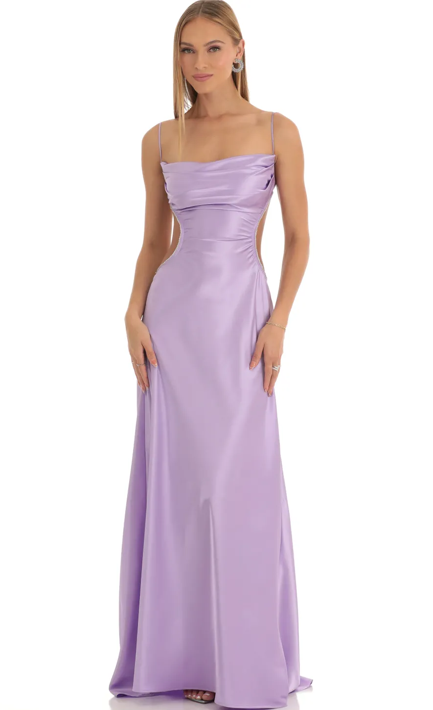 LUCY IN THE SKY Maxi Dresses^Satin Rhinestone Maxi Dress In Purple