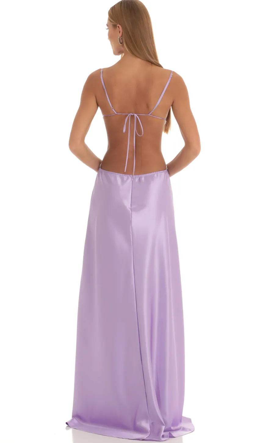 LUCY IN THE SKY Maxi Dresses^Satin Rhinestone Maxi Dress In Purple