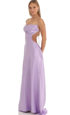 LUCY IN THE SKY Maxi Dresses^Satin Rhinestone Maxi Dress In Purple