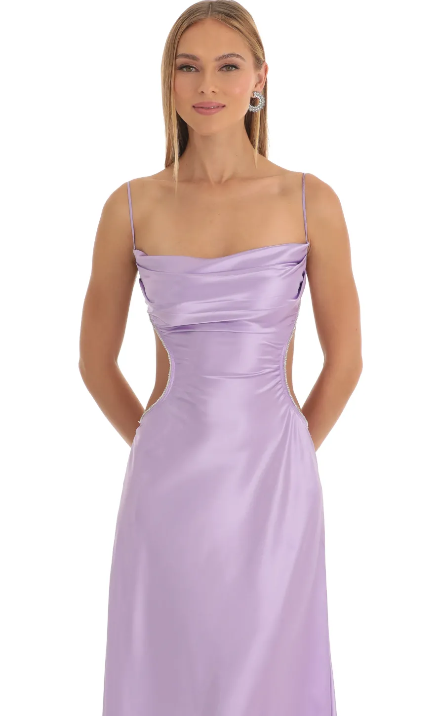 LUCY IN THE SKY Maxi Dresses^Satin Rhinestone Maxi Dress In Purple
