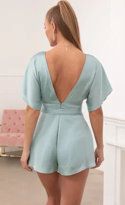 LUCY IN THE SKY Rompers^Satin Romper In Teal