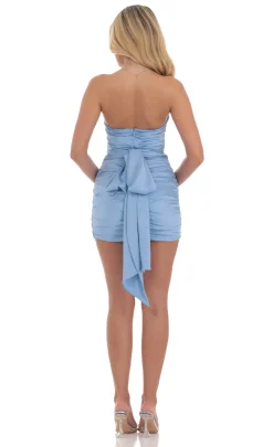 LUCY IN THE SKY Mini Dresses^Satin Ruched Bodycon Dress In Blue