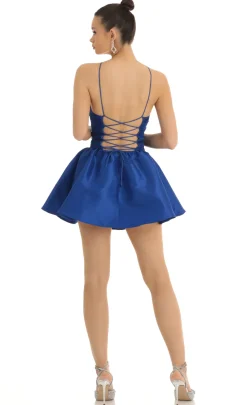 LUCY IN THE SKY Mini Dresses^Satin Ruched Front Cross Dress In Blue