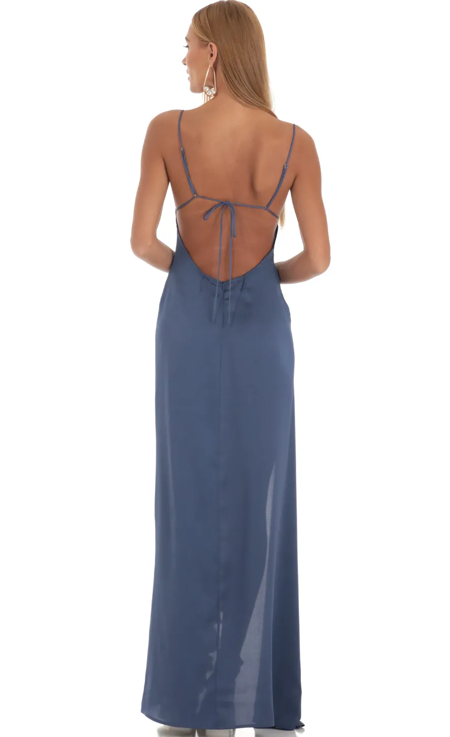 LUCY IN THE SKY Maxi Dresses^Satin Ruffle Maxi Dress In Blue
