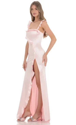 LUCY IN THE SKY Maxi Dresses^Satin Ruffle Maxi Dress In Pink
