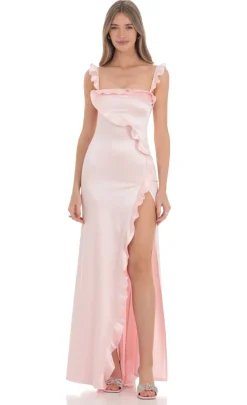 LUCY IN THE SKY Maxi Dresses^Satin Ruffle Maxi Dress In Pink