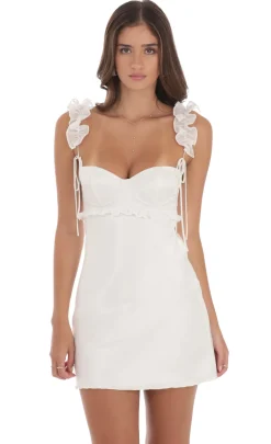 LUCY IN THE SKY Mini Dresses^Satin Ruffle Strap Dress In White