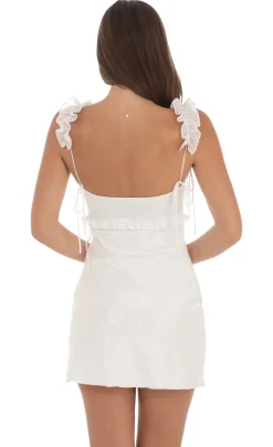 LUCY IN THE SKY Mini Dresses^Satin Ruffle Strap Dress In White