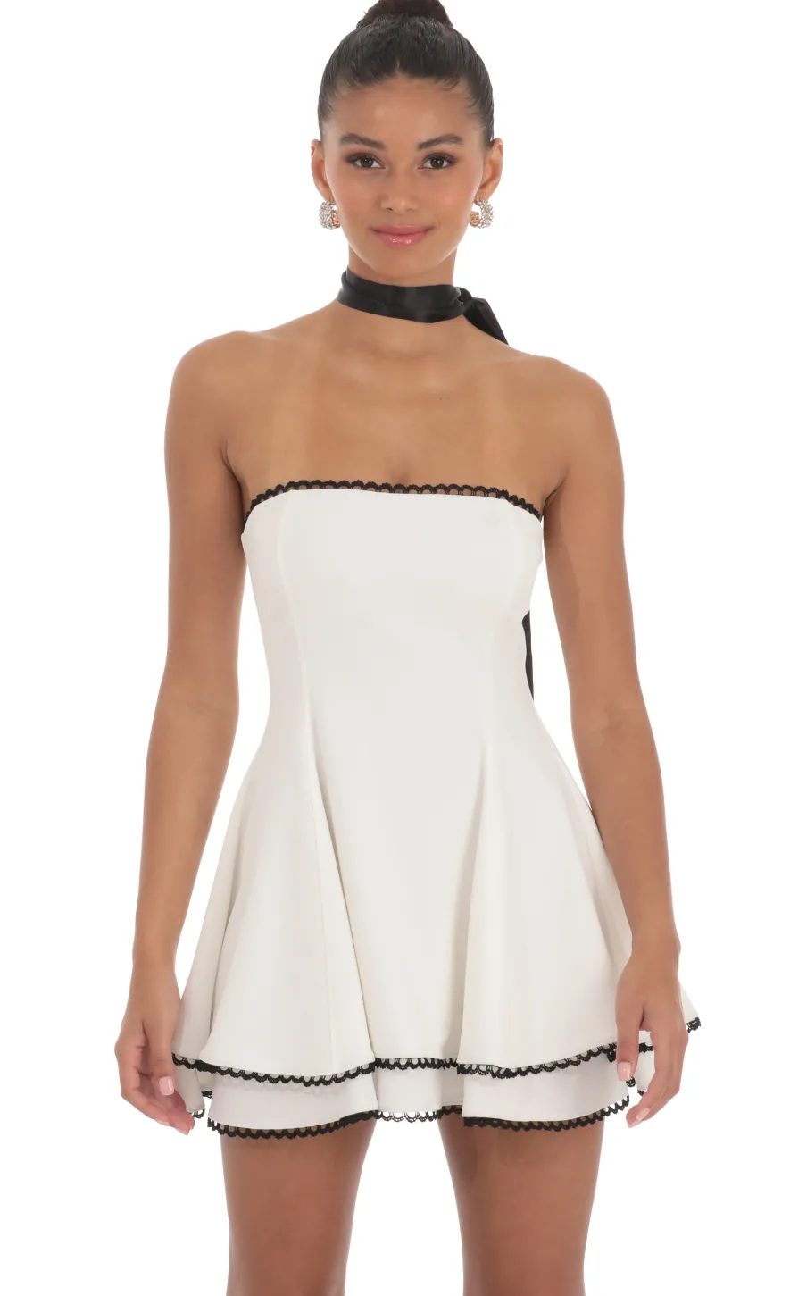 LUCY IN THE SKY Mini Dresses^Satin Scarf Strapless Dress In White