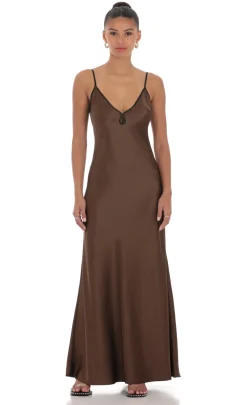 LUCY IN THE SKY Maxi Dresses^Satin Shift Maxi Dress In Brown