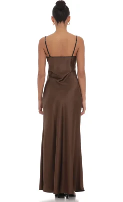 LUCY IN THE SKY Maxi Dresses^Satin Shift Maxi Dress In Brown