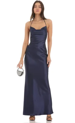 LUCY IN THE SKY Maxi Dresses^Satin Slip Two Piece Set In Navy