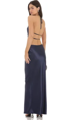 LUCY IN THE SKY Maxi Dresses^Satin Slip Two Piece Set In Navy